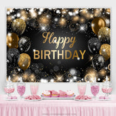 Lofaris Glitter Bokeh Black Gold Balloon Happy Birthday Backdrop